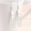 New Fashion Silver Color Stackable Hollow -Out Rhombus Mosaic Cubic Zircon Earrings For Women Long Tassel Jewelry Gift