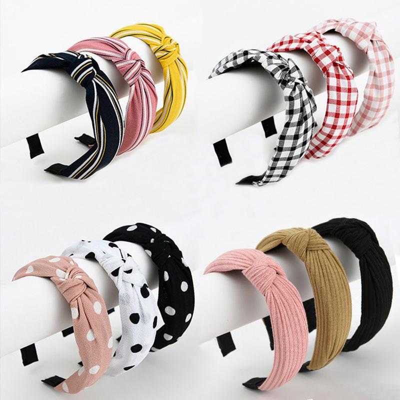 Korean Style Women's Striped Criss-Cross Bow Headband for Yoga & Face Washing