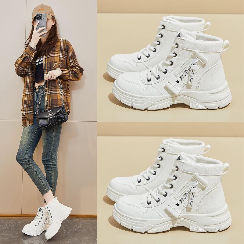Damen-Kampfstiefeletten mit Schnürung, klobige Plateaustiefeletten aus PU-Leder, runde Zehenpartie, kurze Stiefeletten für Damen, Herbst/Winter, Schlupfstiefeletten