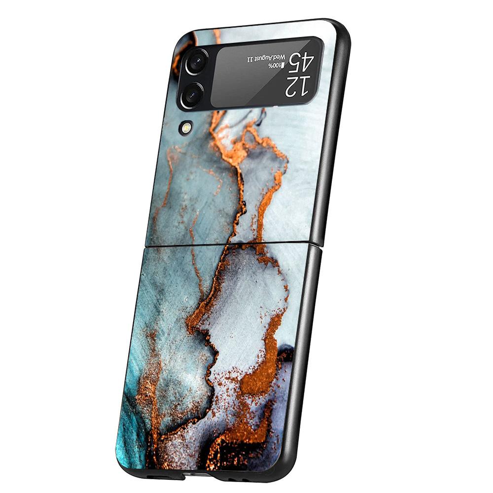 Fashion Geometric Marble Cover Phone Case For Samsung Galaxy Z Flip 7 6 5 4 3 5G Flip7 Flip6 Flip5 Flip4 Flip3 Black Fundas Shel