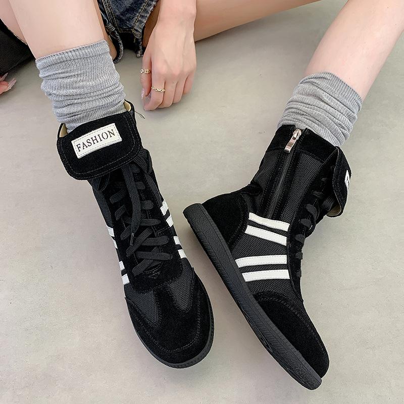 High-top Catwalk Boxing Boots Summer New Retro Striped Mesh Breathable Casual Sneakers Ins Tide