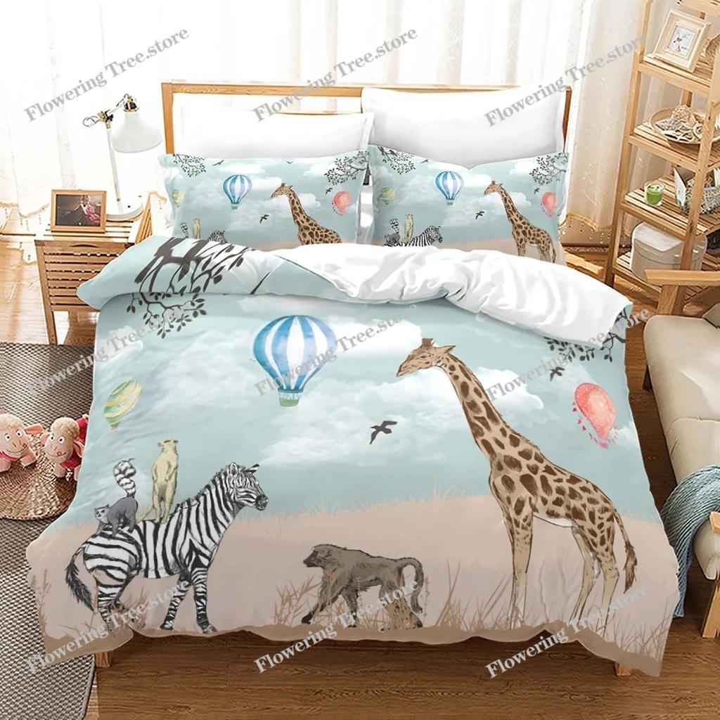 Cute Animals Cartoon Printed Duvet Cover Set with Pillowcases 3d Classic Bedding Set Linen Bedclothes Twin Full Queen King Size