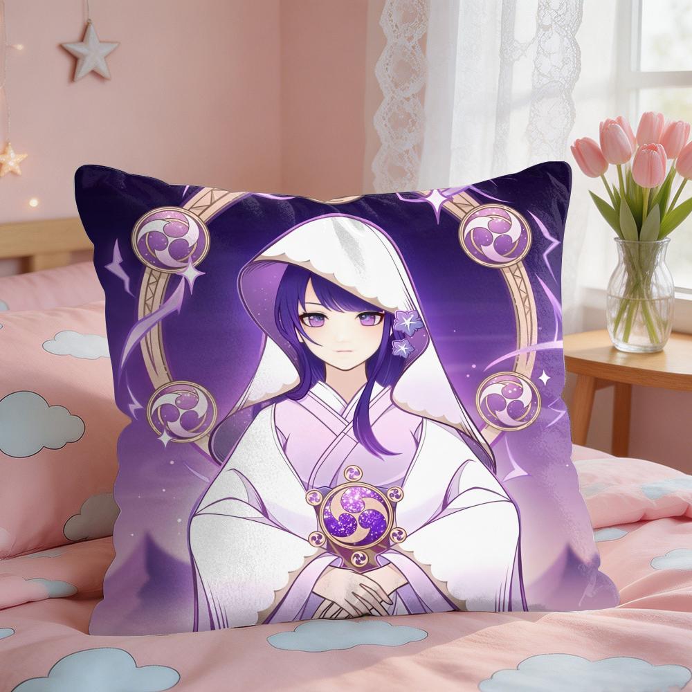 Raiden Shogun Genshin Impact Cushion Cover Square Short Plush Pillow Case Living Room Sofa Home Decor Funda X