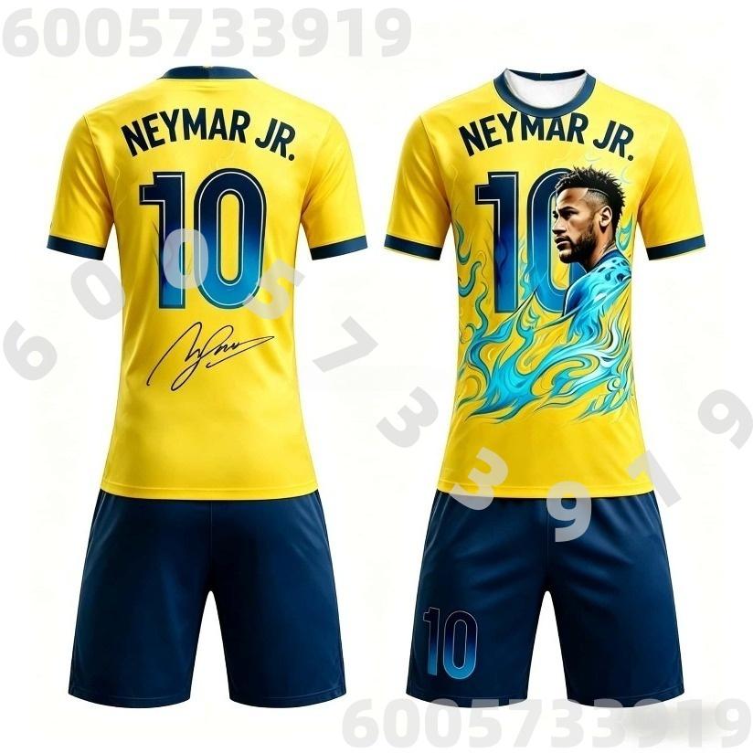 Men's Summer AI Neymar # 10 Commemorative Edition Football Shirt T-shirt Shorts Set Summer Children's Adult Parent Child Wear