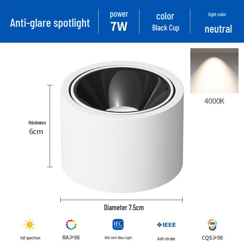 Ultra-Thin Adjustable Angle Anti-Glare Bullseye Spotlight for Living Room Ceiling