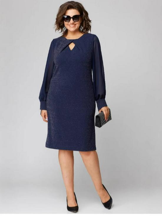 2024 Solid Color Mesh Chiffon Patchwork Dress - Long Sleeve & Round Neck