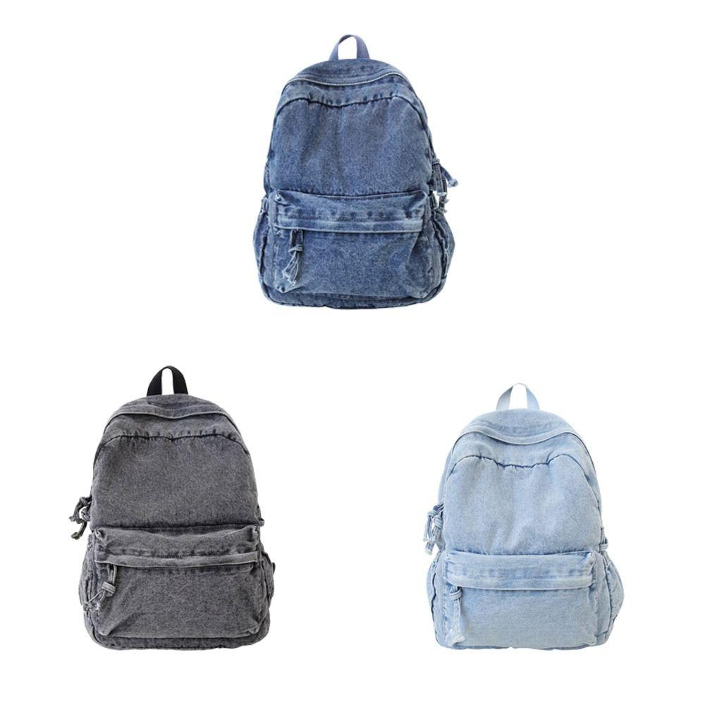Japanese Style Denim Backpack Street Style Solid Crossbody Bag Portable Vintage Handbag Travel