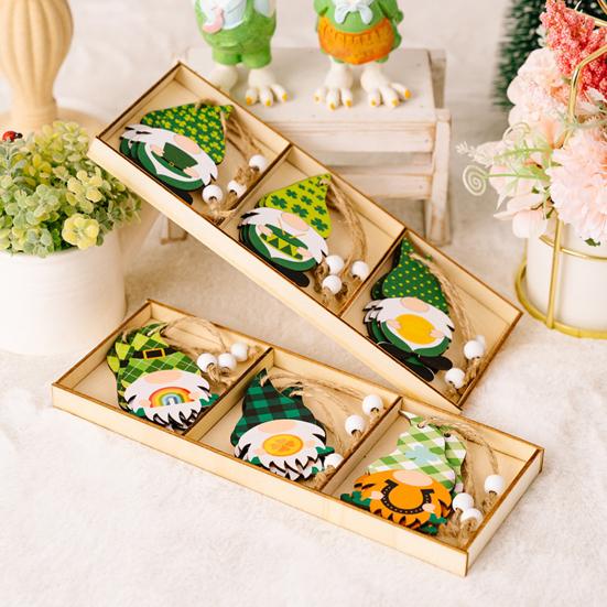 

9 шт/коробка ул.. День Святого Патрика Подвески в виде гномов Мультфильм Подвесное отверстие Деревянные бусины Декор Трилистник с принтом Окна Двери Садовые украшения Празднование ирландского дня A