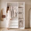 Wardrobe with 3 doors, slatted doors, white, 135 x 50 x 200 cm, with 1 trouser rack, 2 clothes rails and 3 drawers, for bedroom, children's room
