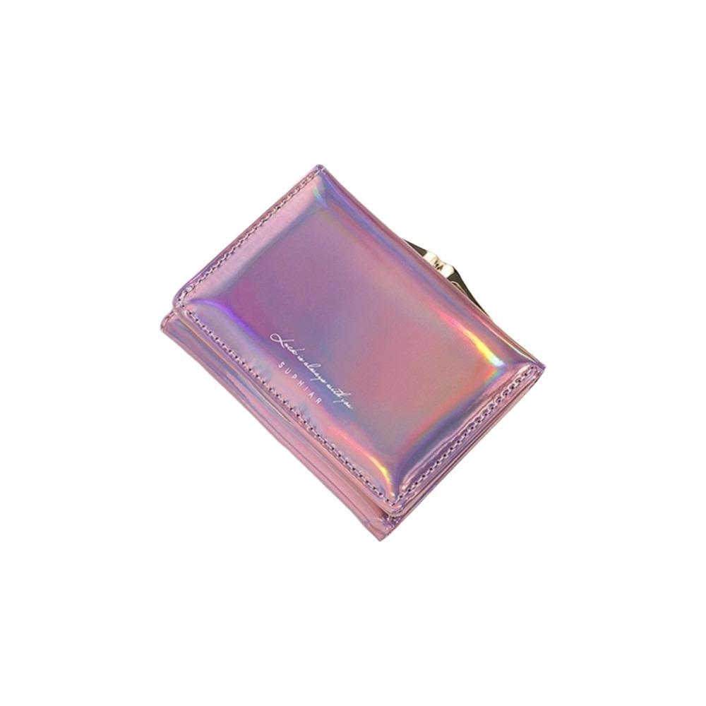 Multi-card Slot Laser Short Wallet Hasp Triple Fold Wallet Elegant Card Holder  Outdoor