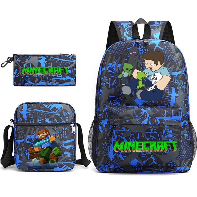 2022 Cross-border Starry Sky School Bag Three-piece Casual Fashion My World Game School Travel Bag