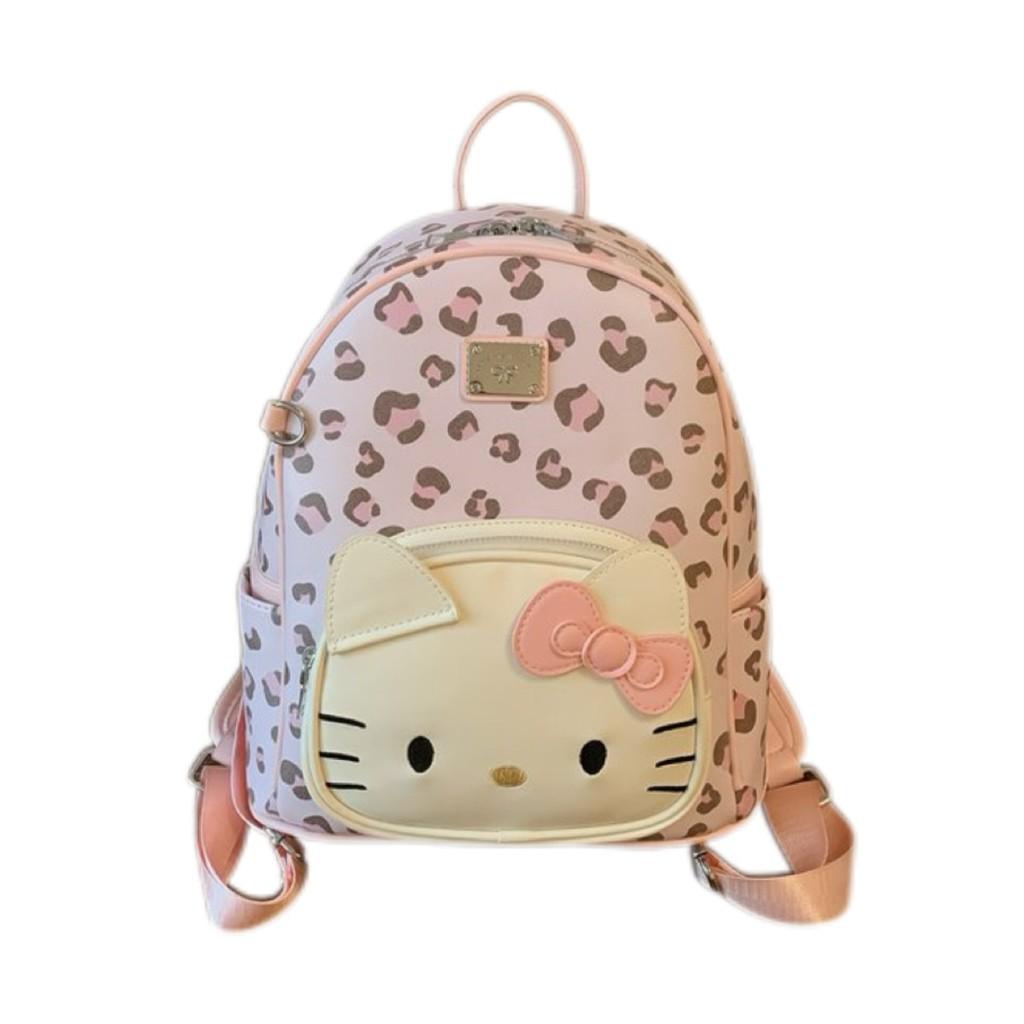 

Hello Kitty Retro Leopard Print Pu Backpack For Daily Use With Ample Storage