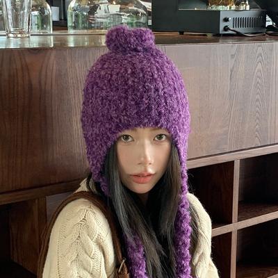 Korean Versatile Knitted Hat Cute Hairball Strap Wool Hat Women's Autumn and Winter Pullover Ear Protection Cold Hat