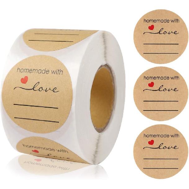 2" Homemade with Love Sticker with Lines for Writing /2" Round Homemade with Love Canning Labels / 500 Labels Per Roll