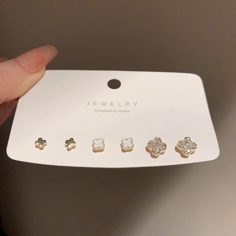 Love flower butterfly earrings fresh and sweet girl heart stud earrings set simple design earrings