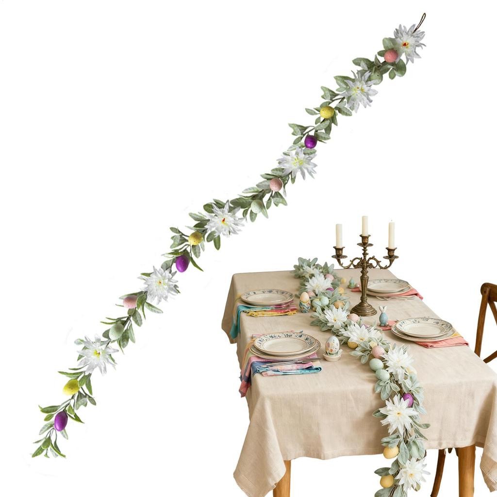180cm Easter Simulated Rattan Bunny Ear Leafs Daisy Easter Egg Decoration Wall Hanging Garland For Spring Party Garden Wedding