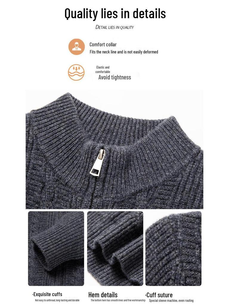 Men's Jacquard Wool Cardigan - 2025 Autumn/Winter Fashion, Zip-Up Stand Collar, Casual Sweater for Middle-Aged and Young Adults.