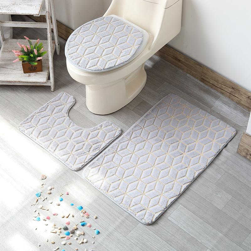 Badematte 3er-Set Home Toilettenmatte Wohnzimmer Badezimmer Golddruck Rutschfester Teppich Duschmatte Schlafzimmer Druck Bodenmatte