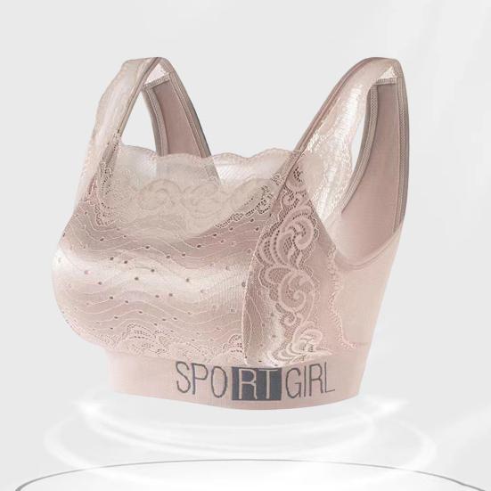 Women Fashion Breathable Wide Shoulder Straps V-shaped Beauty Back Anti Sagging Padded Sports Bra Lace Sweet Stitching Push Up Seamless Wireless Bra