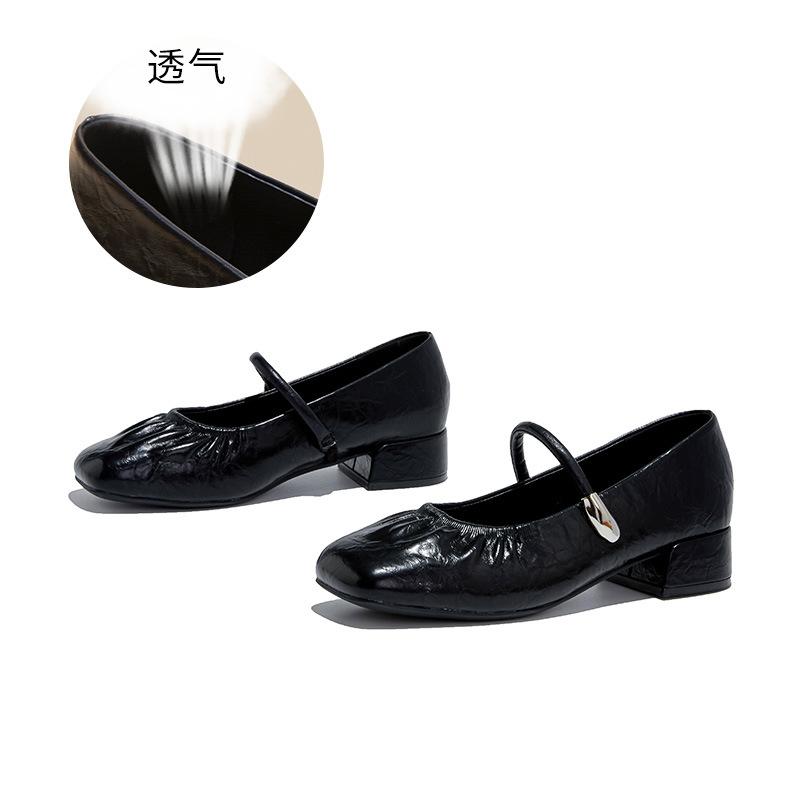 First layer sheepskin insole Mary Jane shoes women's 2025 autumn new pleated fashion single shoes women's casual ballet women's shoes