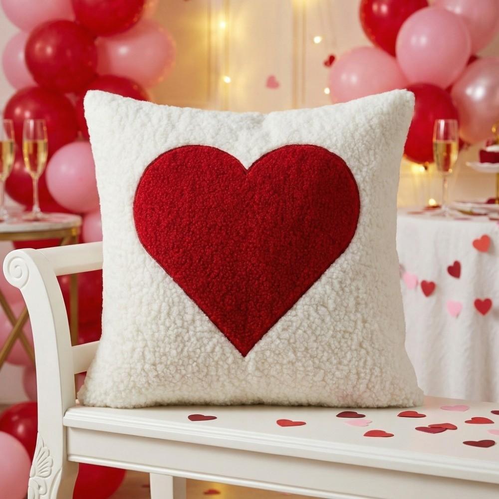Soft Valentine Heart Pattern Pillowcase Embroidery Decorative Tufted Cushion Case LOVE 45CM Pillow Towel Home Sofa Decor