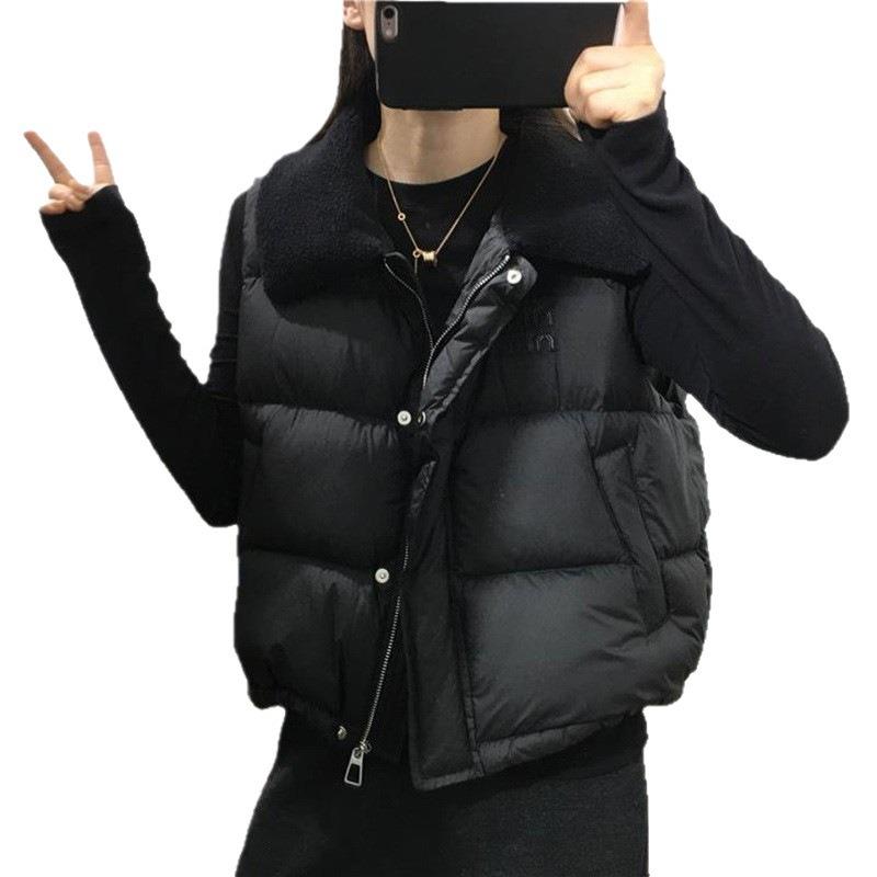 Anti-lamb Wool Cotton Vest Lapel Sleeveless Cotton Clothes Vest Women's Short Autumn and Winter New Leather Vest