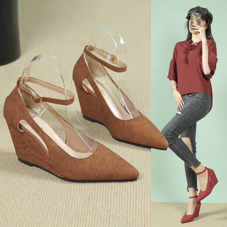 

Spring and autumn women s shoes platform wedge heel casual shallow mouth classic fashion shoes high heel single shoes 43 темно-коричневого кольору