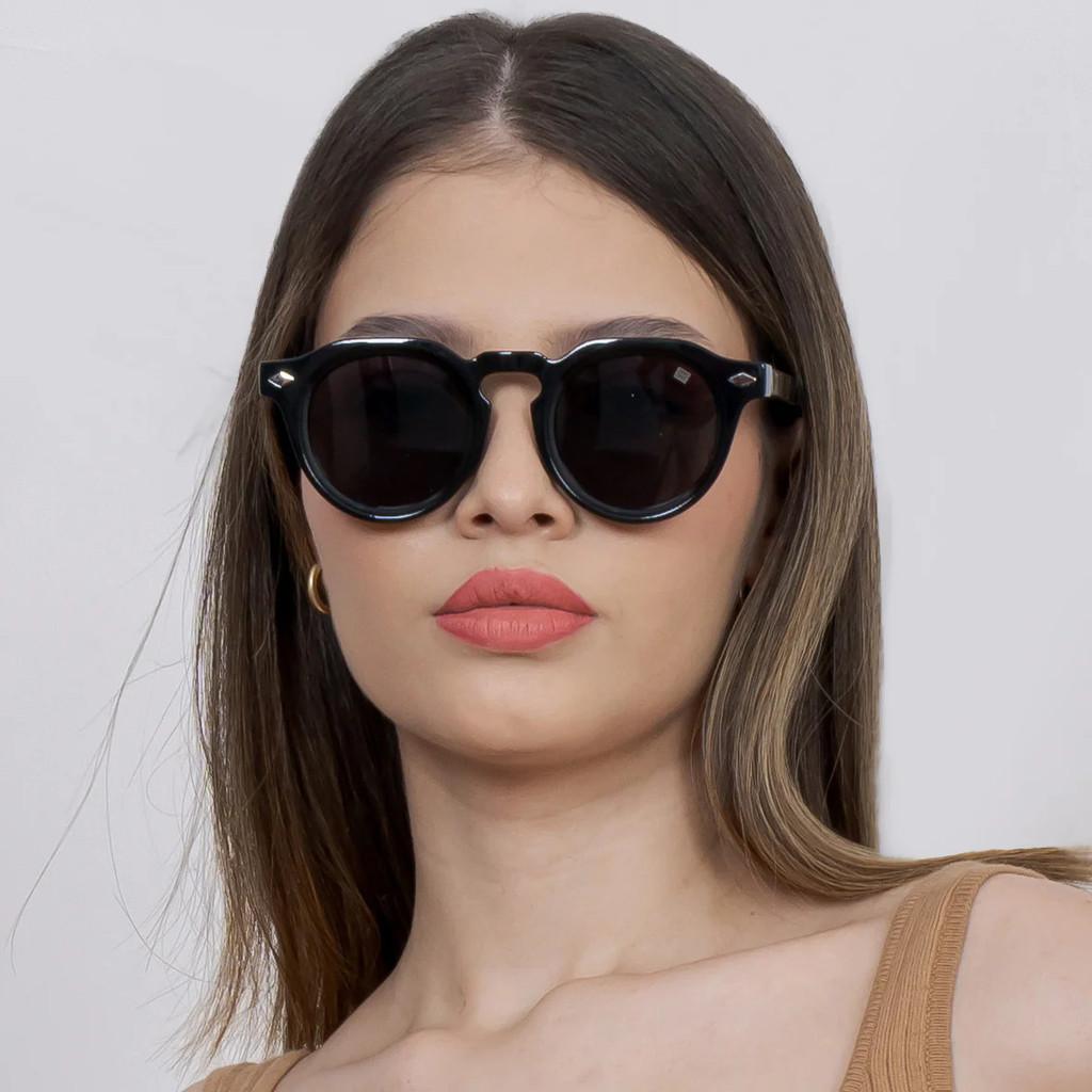 Retro Round Frame Black Sunglasses For Men Women Uv400 Protection Fashion Accessory