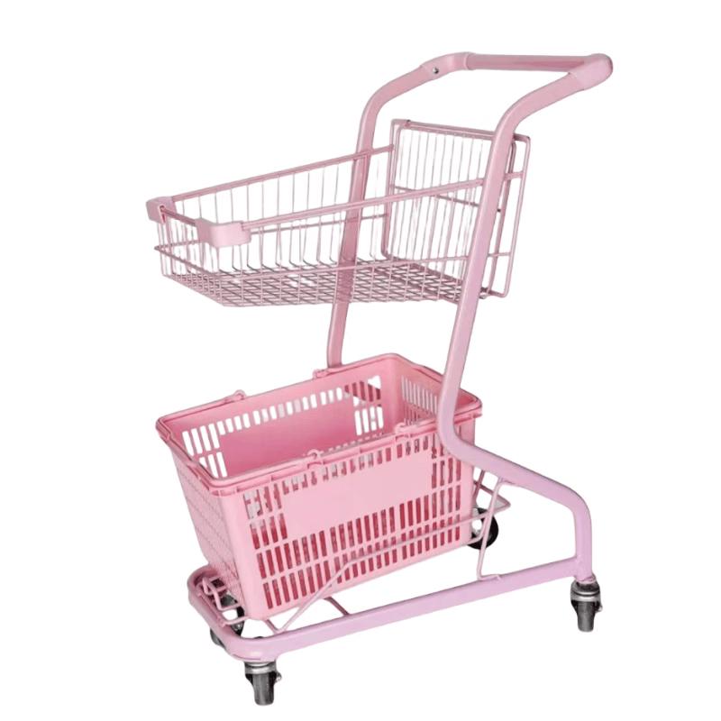 Pink Double-Layer Shopping Cart