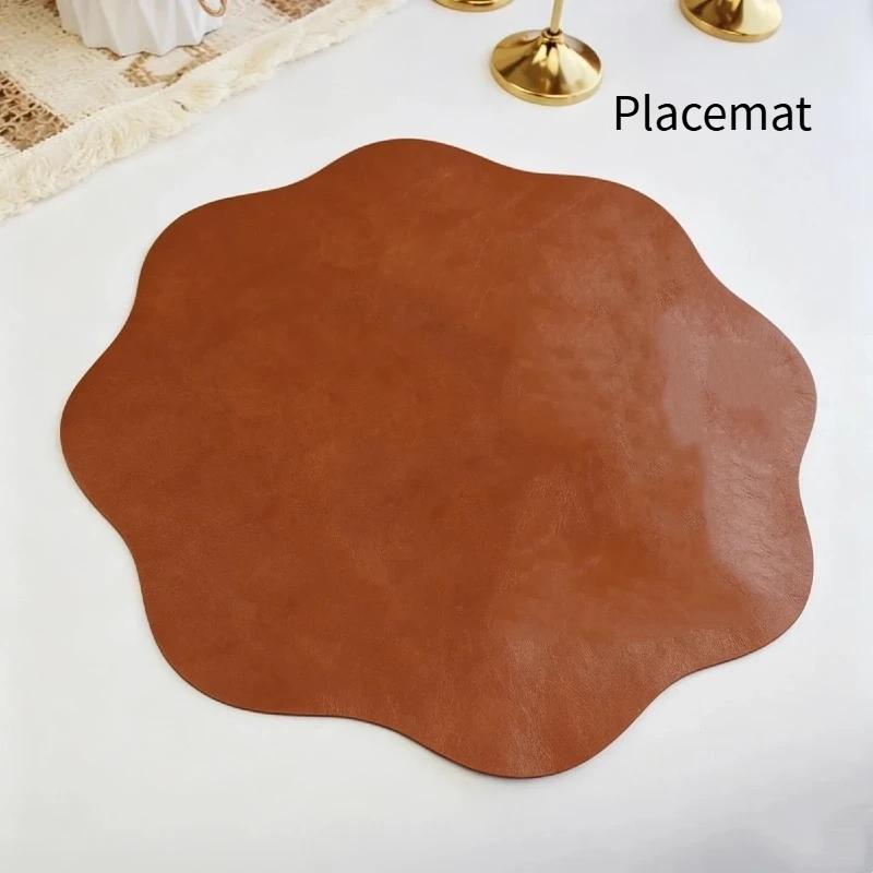 1Pcs Waterproof Non-Slip Kitchen Tableware Pad Flower Shaped Leather Placemats Heat-Resistant Place Mats Christmas Decor