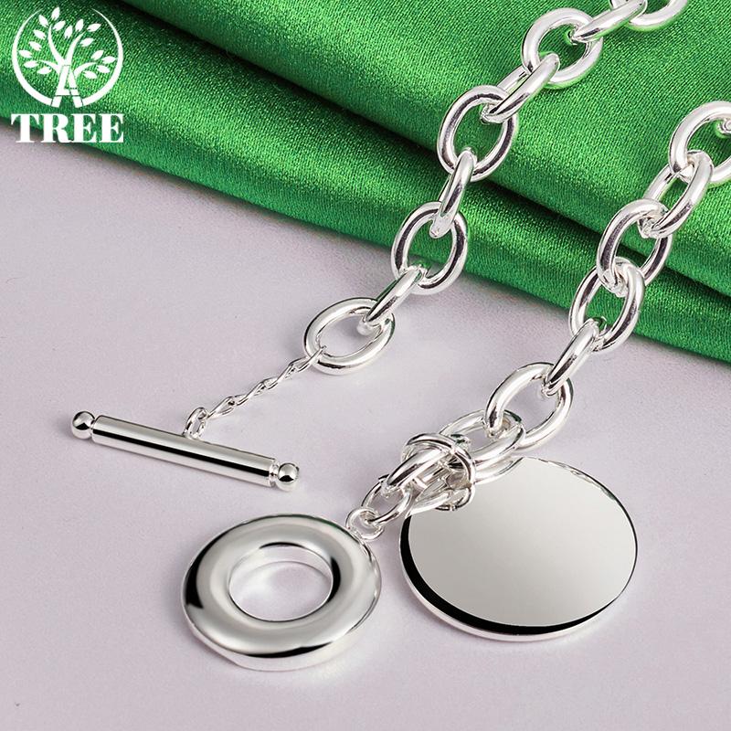 Exquisite 925 Sterling Silver Round Pendant Necklace Men Women Fashion Trend Jewelry Birthday Christmas Party Gifts Accessories