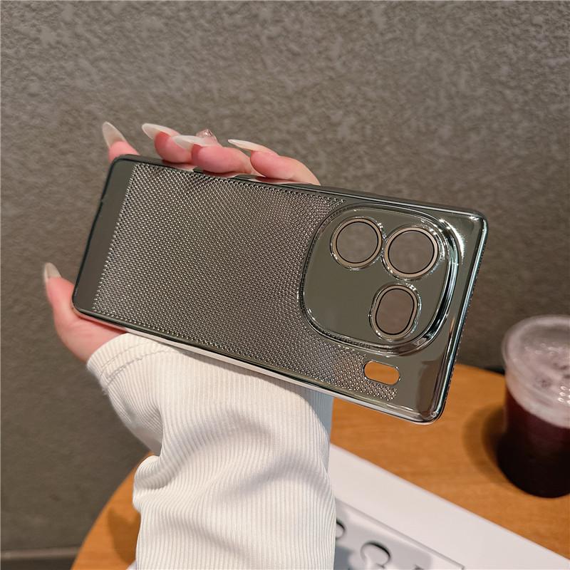 Full Cover Plating Grid Heat Dissipation PC Case With Lens Film For Vivo iQOO 12 Pro Back Shell Protector