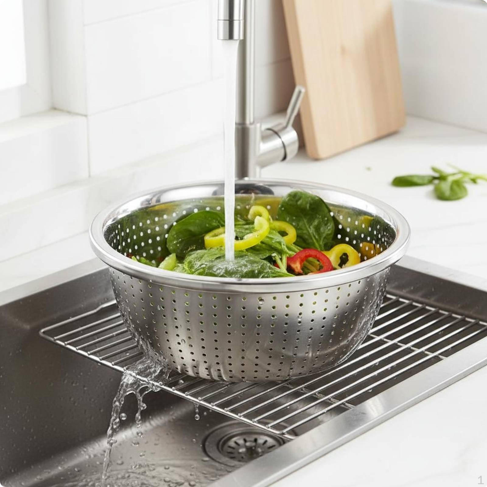 2 Pieces Metal Mixing Bowl with Strainer Versatile Stainless Steel Colander Set Vegetable Washing 18CM European Colander