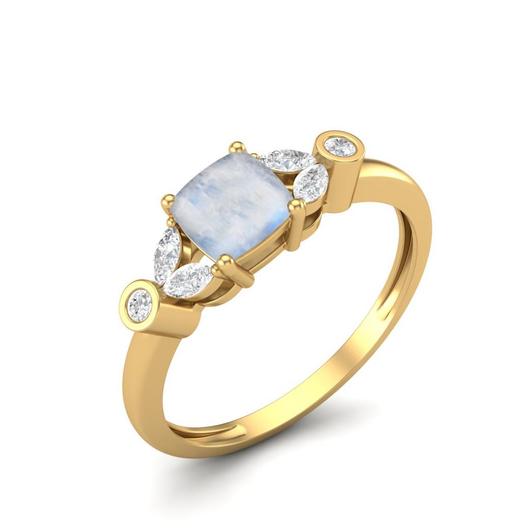 1.19 Cts Cushion Shape Moonstone Solitaire 925 Sterling Silver Gold Vermeil Wedding Women Ring