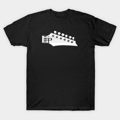 Men Black Print T-shirt Guitar Headstock V No-Cut Transfer Paper Print Cotton Tshirt