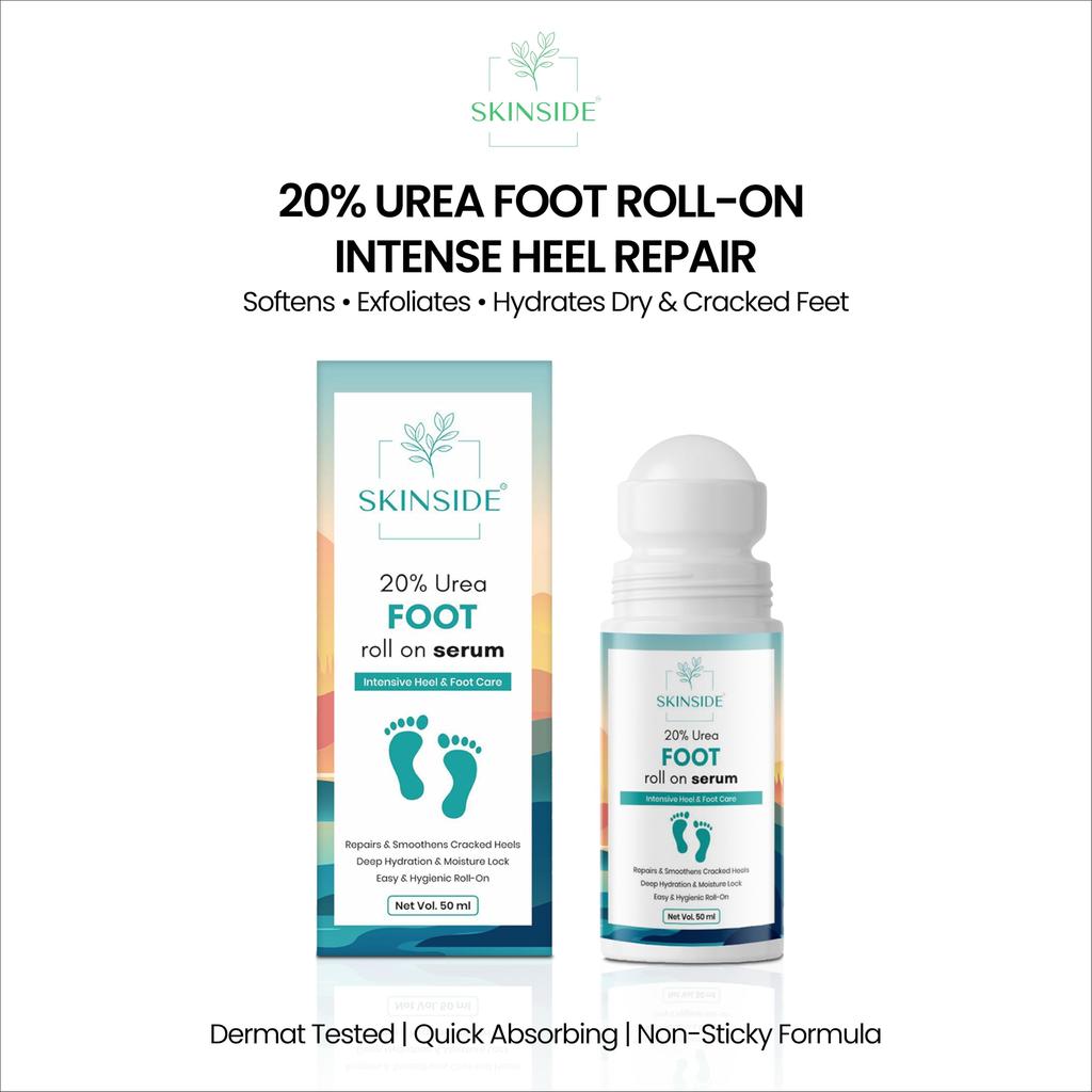 SkinSide 20% Urea Foot Roll On for Cracked Heels & Dry Feet | Lactic Acid + Salicylic Acid | Callus Remover & Heel Repair Serum | Softens Rough Skin