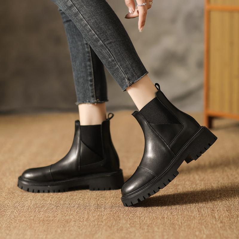 

Полностью из коровьей кожи ~ Ботинки из натуральной кожи, новые, осенне-зимние, с флисовой подкладкой, супер-горячие ботильоны для курения трубок, толстая подошва 40