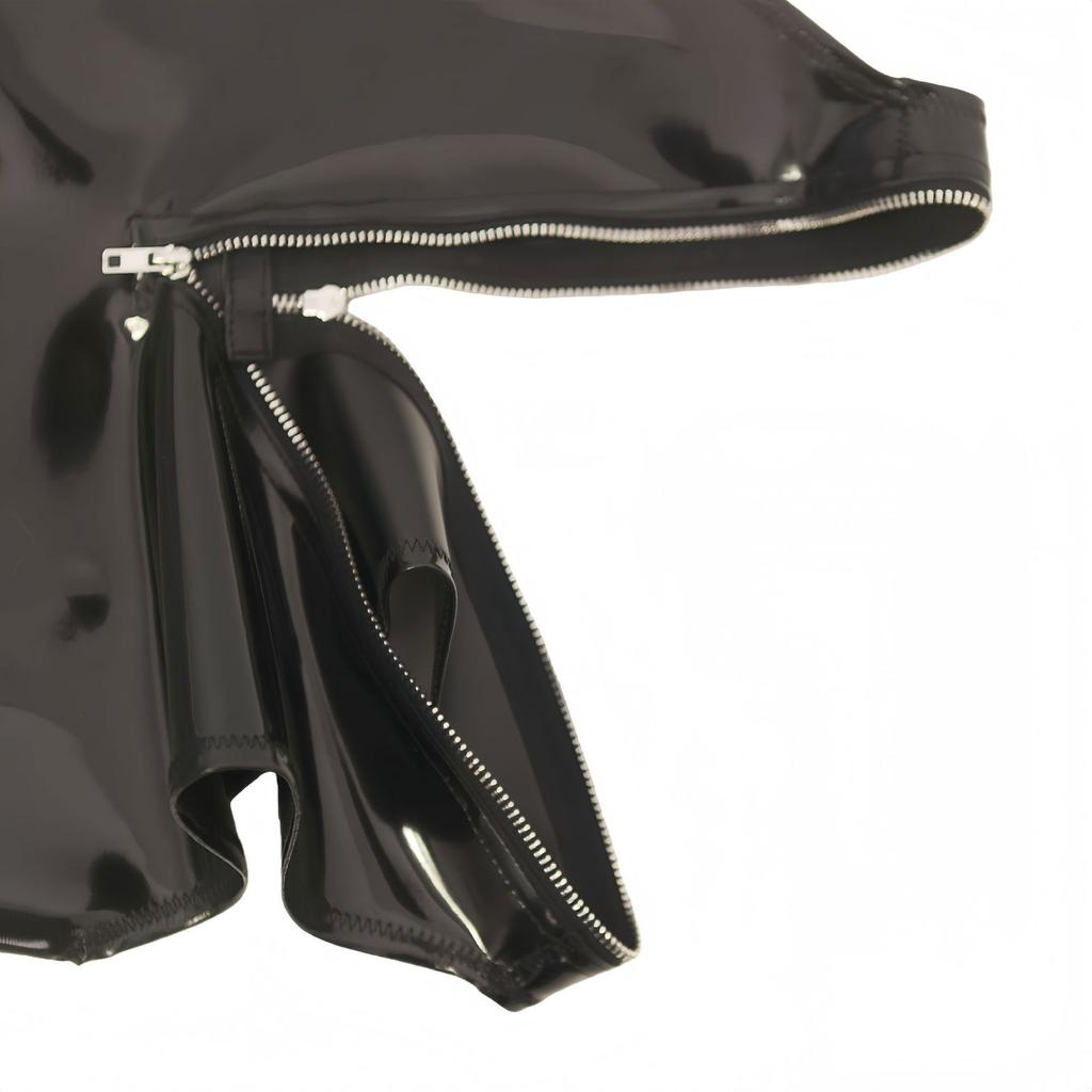 Sexy High Cut Tanga Bodysuit Tops Reißverschluss Offener Schritt Mode Stoff Latex Neue Strumpfhosen Nachtclub Bühne Tanz Pu Glänzend Leotard