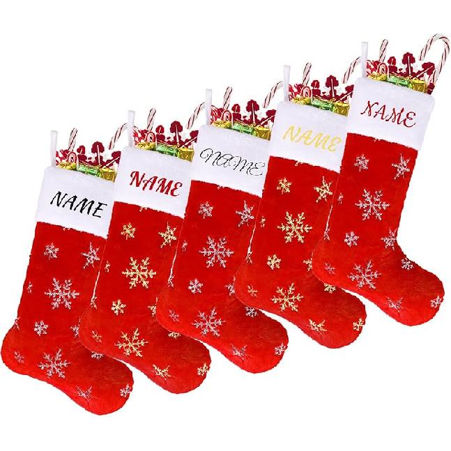 2PCS Plush Christmas Stockings White Faux Fur Large 56cm Deluxe Hanging Xmas Stockings with Silver Sequin Snowflake for Christmas Fireplace