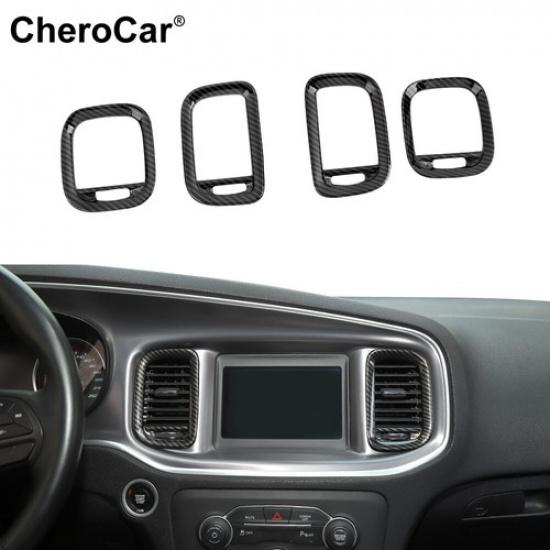 4X AC Air Outlet Vent Cover Trim Bezels kit For Dodge Charger 11-14 Carbon Fiber