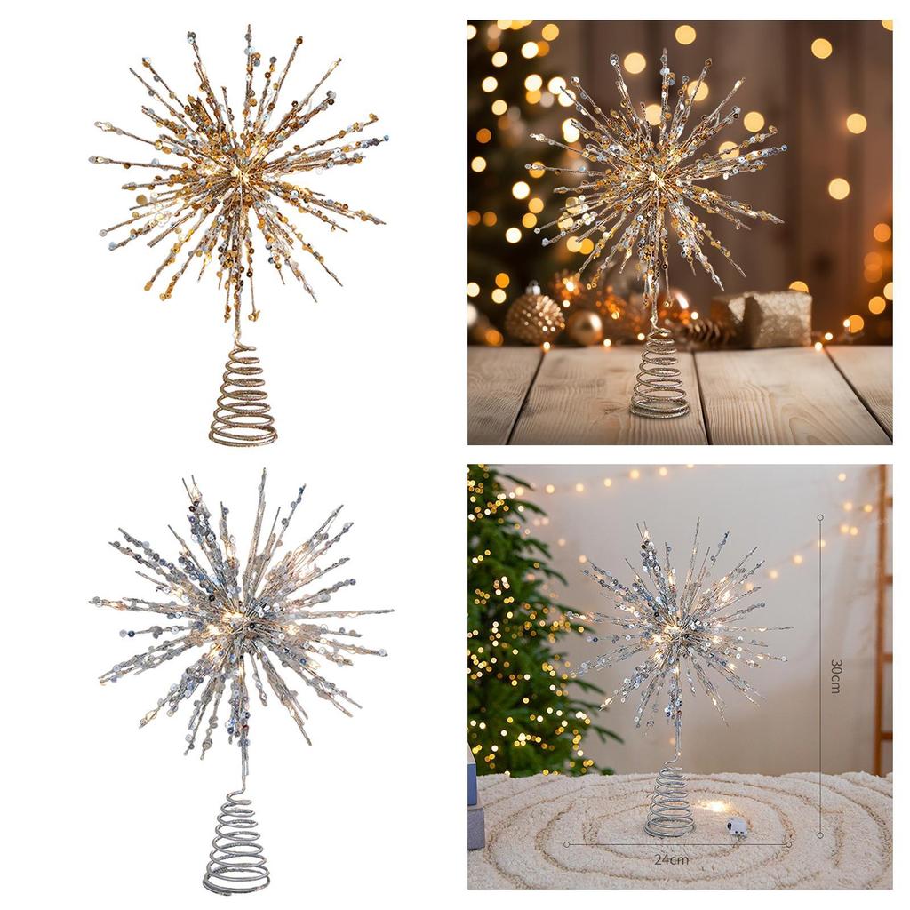Christmas Tree Topper Exploding Star Ornament Party Props Friend Gifts Lighted Xmas Tree Decoration Glitter Starburst Treetop