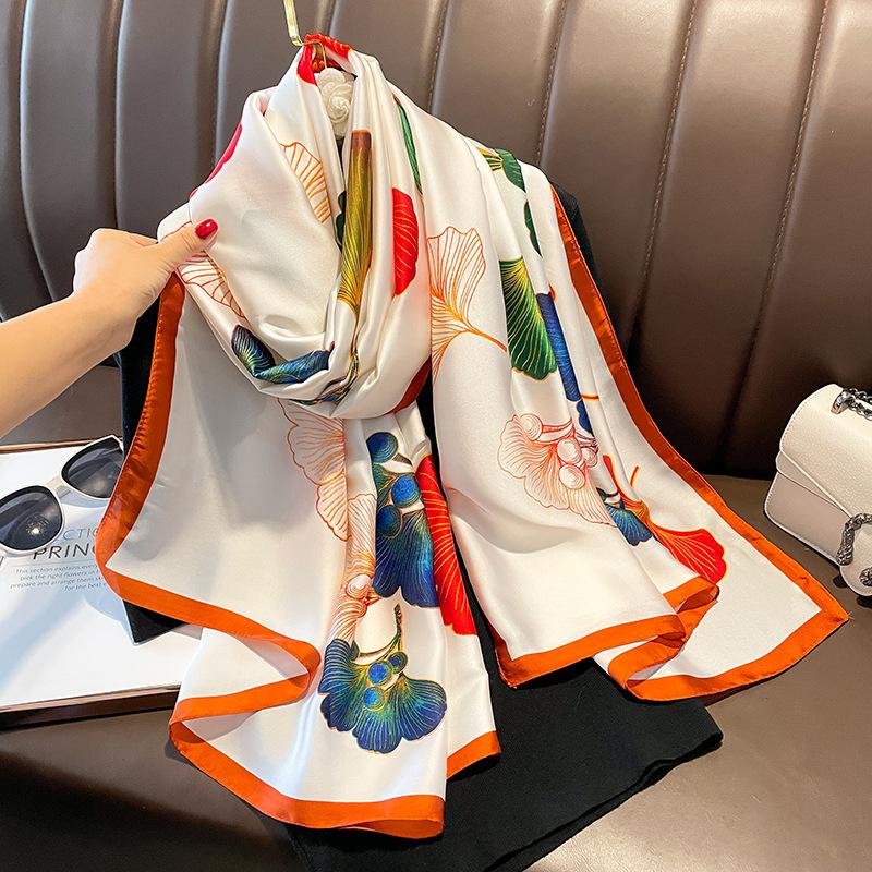Spain Fashion Brand Women Silk Scarf Luxury Floral Stain Pashmina Shawls and Wraps Foulard Femme Bufandas Beach Hijab 180*90Cm