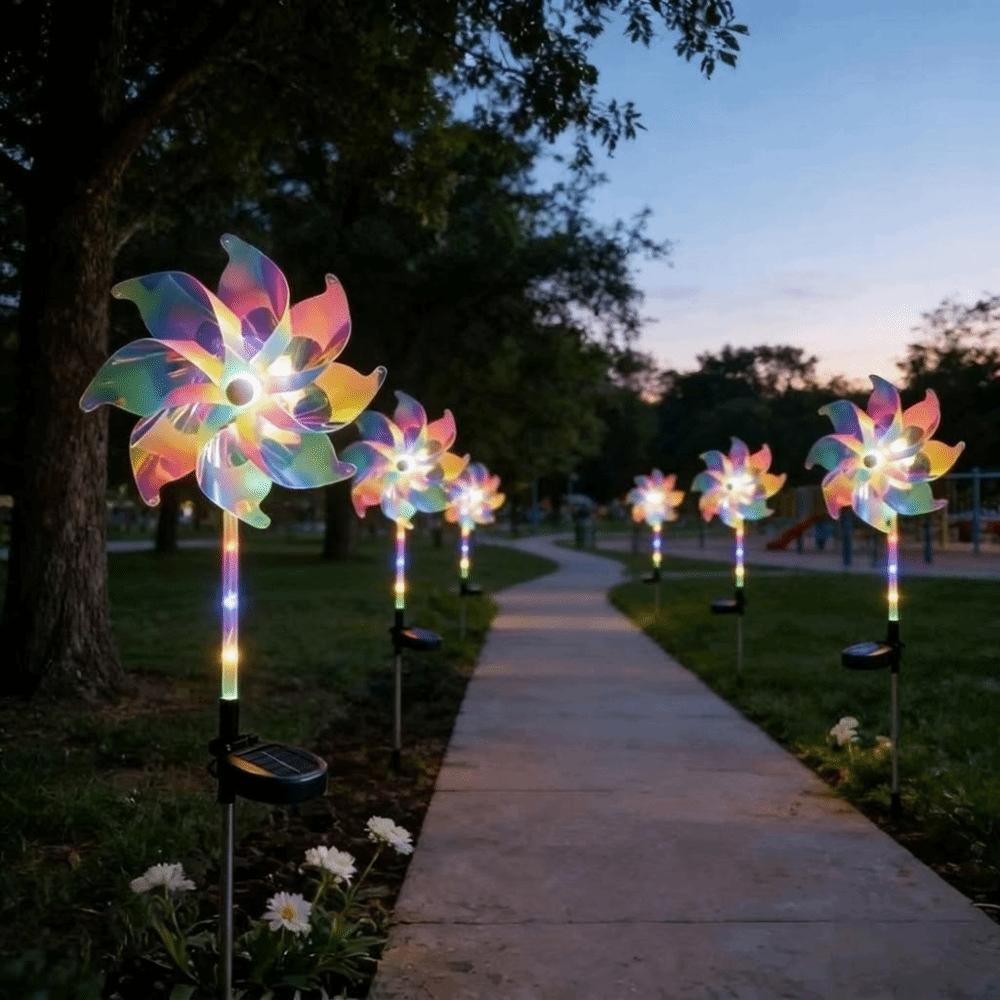 Rotating Solar Powered Windmill Lamp Waterproof Landscape Stake Lights Wedding Courtyard