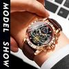 Męski Modny Luminous Zegarek Kwarcowy Trzy Oczy Chronograf Faza Księżyca Wodoodporny Wielofunkcyjny Modny Zegarek z Kołem Zamachowym