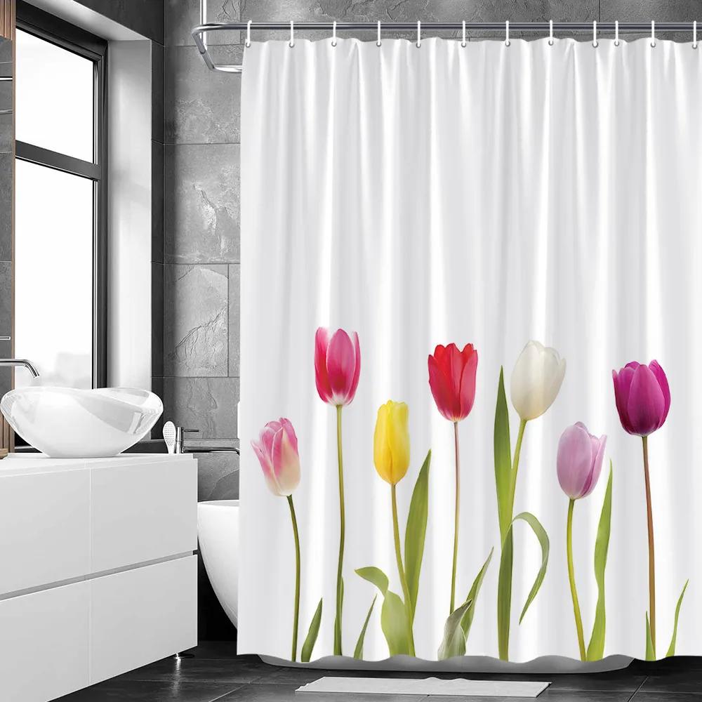 Sexy Woman White Shower Curtains Highland Cow Palm Leaf Ink Flower Bird Polyester Fabric Washable Bathroom Decor Bath Curtain