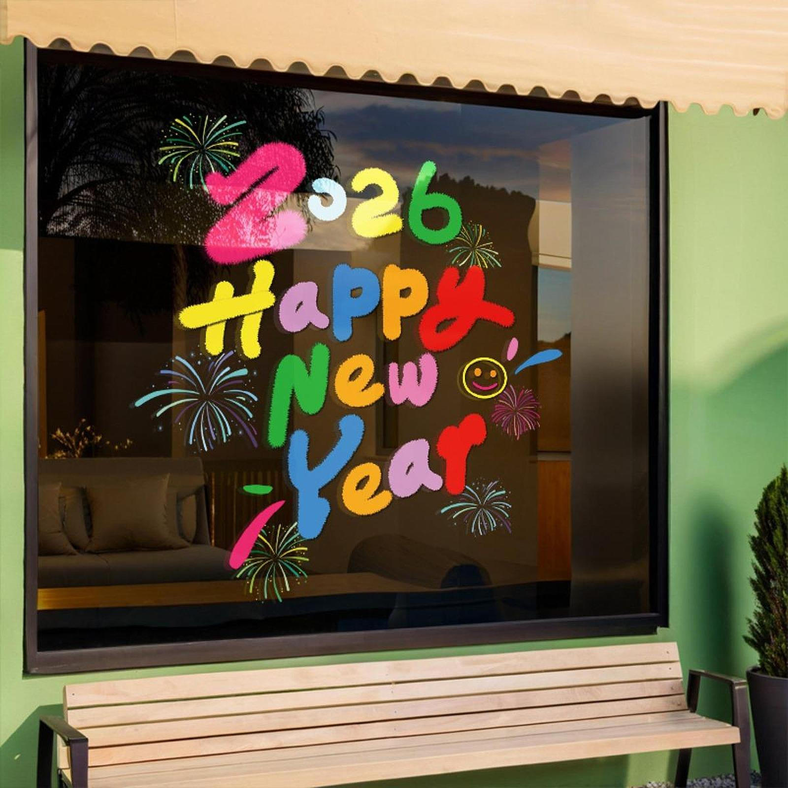 

Window Stickers Cling Ornament Happy Years Eve Decal for Shop Business School Restaurant 40x45cm