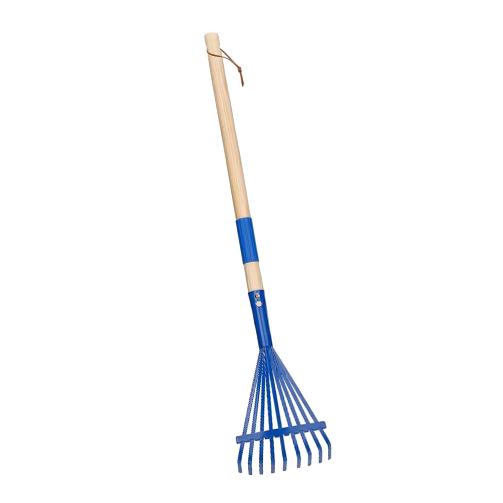 Lawn Rake 9 Tines Detachable Garden Tool Child-friendly Plastic Rake for Yard Grass and Soil синий
