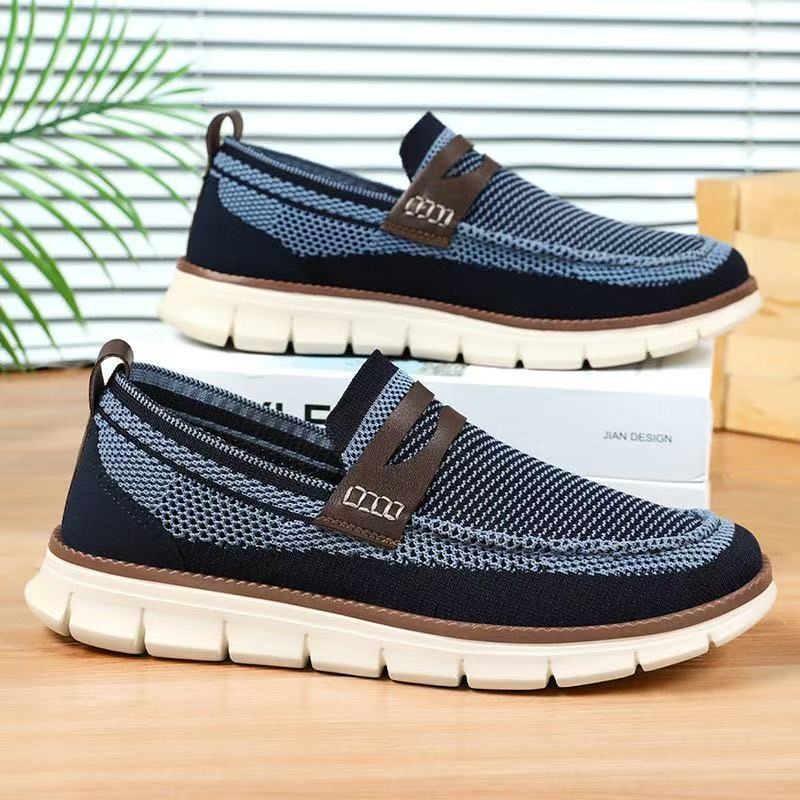 Large Size Men's Shoes Fashion Woven Surface Breathable Casual Shoes Outdoor Soft Sole Lightweight One-pedal Sports Shoes