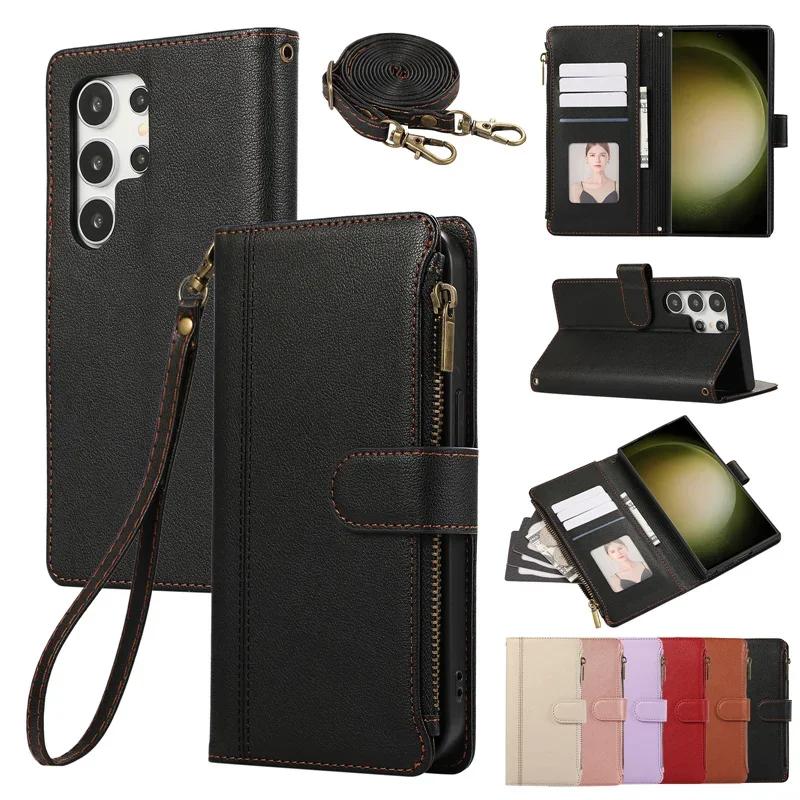 Crossbody Wallet Card Holder Phone Case for Samsung Galaxy S23 S24 FE S26 S25 S22 Plus Ultra A16 A06 A56 A36 A35 A55 A15 Cover