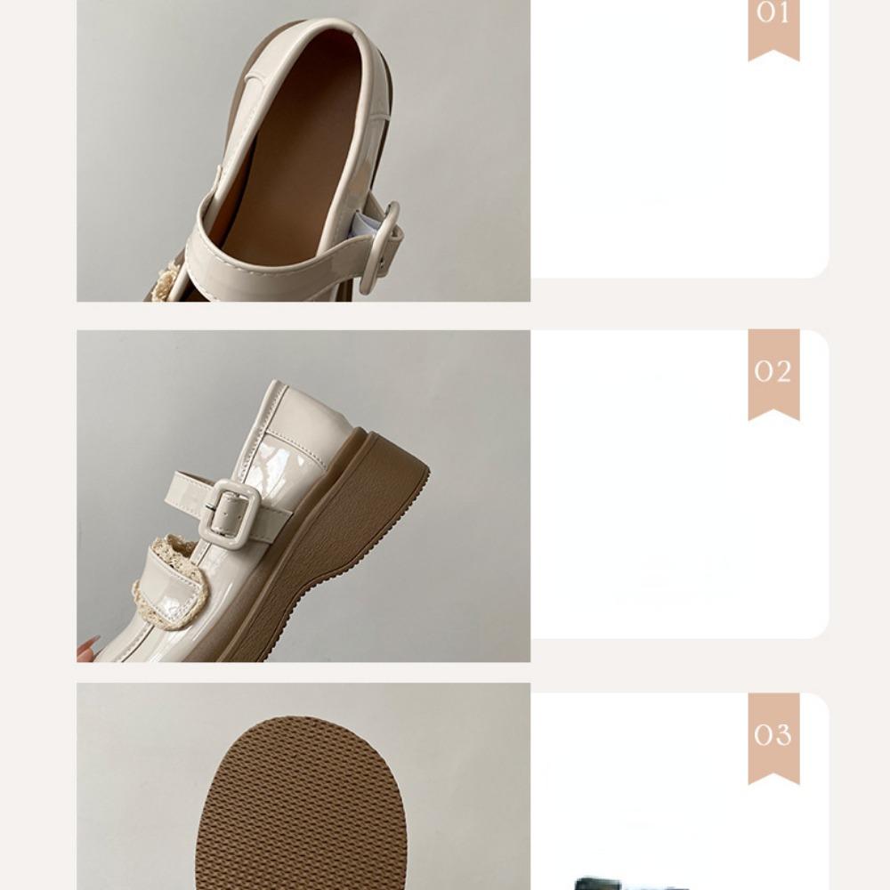 Spring Round-headed, White, College-style, Versatile, Thick-soled Small Leather Shoes, Women's Summer Retro French Mary Jane Shoes